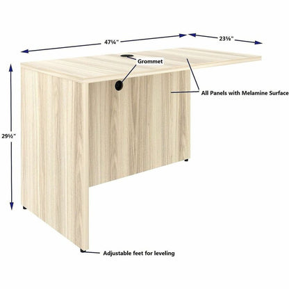 Lorell Essentials Rectangular Return Shell, Rectangle, 1" Thickness Table Top, 29.5" Height x 48" Width x 24" Depth Return Shell, Material: Laminate, Metal, Finish: Modern Elm (LLR66320)