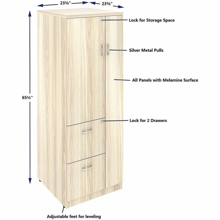 Lorell Essentials Tall Storage Cabinet, 23.6" Width x 65.6" Depth x 23.6" Height, 2 x Shelf(ves), 2 x Drawer(s), Modern Elm (LLR66338)