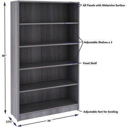 Lorell 5-Shelf Weathered Charcoal Laminate Bookcase, 36" Width x 12" Depth x 60" Height, Weathered Charcoal (LLR69631)