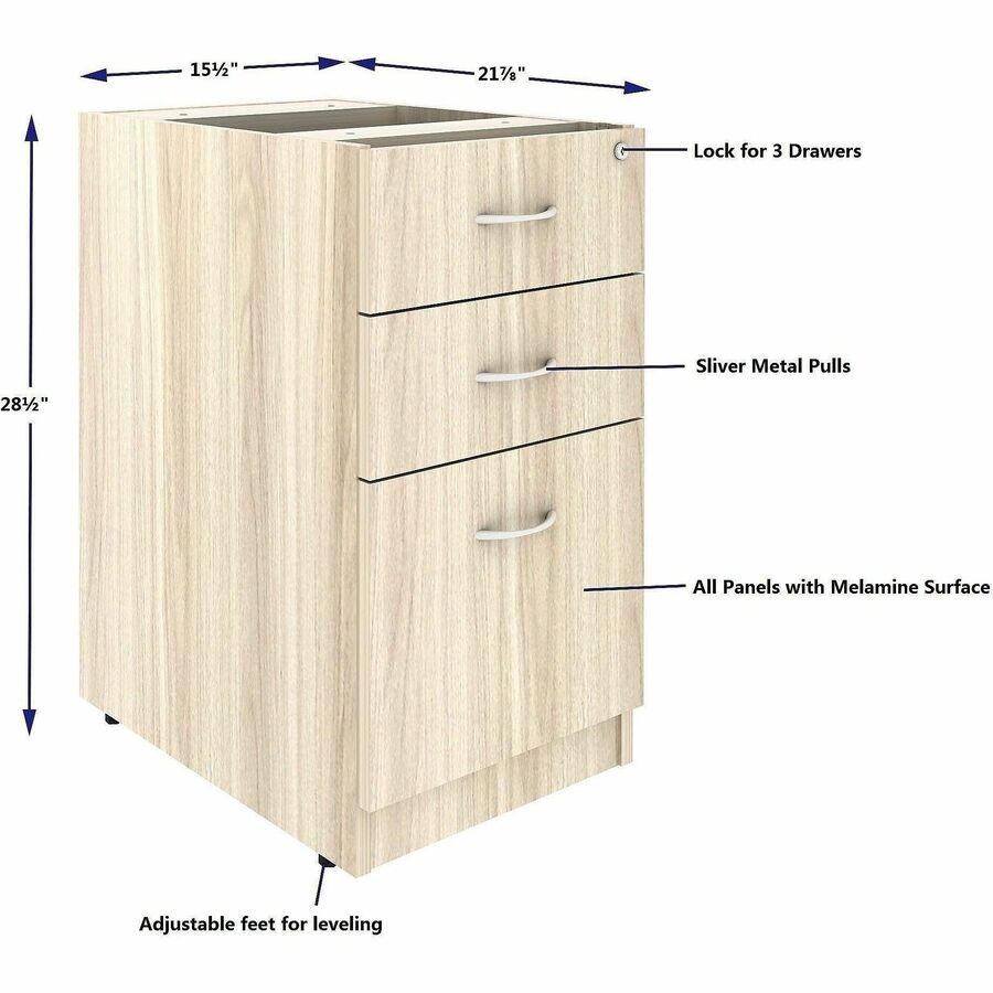 Lorell Essentials 3-Drawer Fixed Pedestal File Cabinet, Modern Elm (LLR66331)