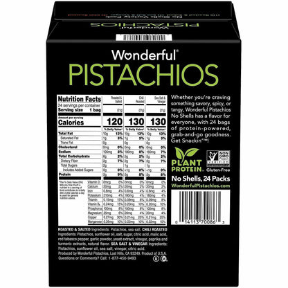 Paramount Farms NoShell Variety, 0.75 oz, Gluten-free, Non-GMO, Roasted & Salted, Sea Salt & Vinegar, Chili Roasted, 24/Carton (PAM70086)