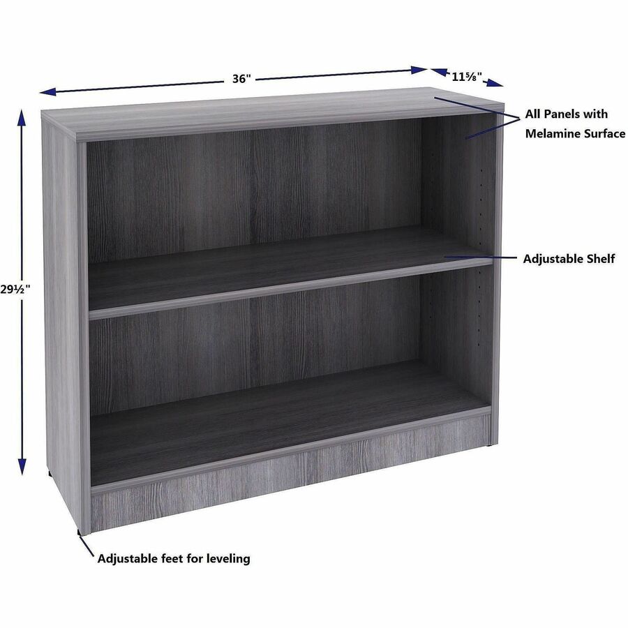 Lorell 2-Shelf Weathered Charcoal Laminate Bookcase, 36" Width x 12" Depth x 30" Height, Weathered Charcoal (LLR69630)
