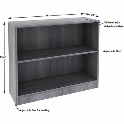 Lorell 2-Shelf Weathered Charcoal Laminate Bookcase, 36" Width x 12" Depth x 30" Height, Weathered Charcoal (LLR69630)