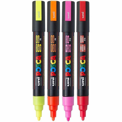 POSCA PC-5M WaterBased Paint Marker, Assorted Ink, Erasable, Washable, Water Based, Multipurpose, 4/Pack (UBC319392000)