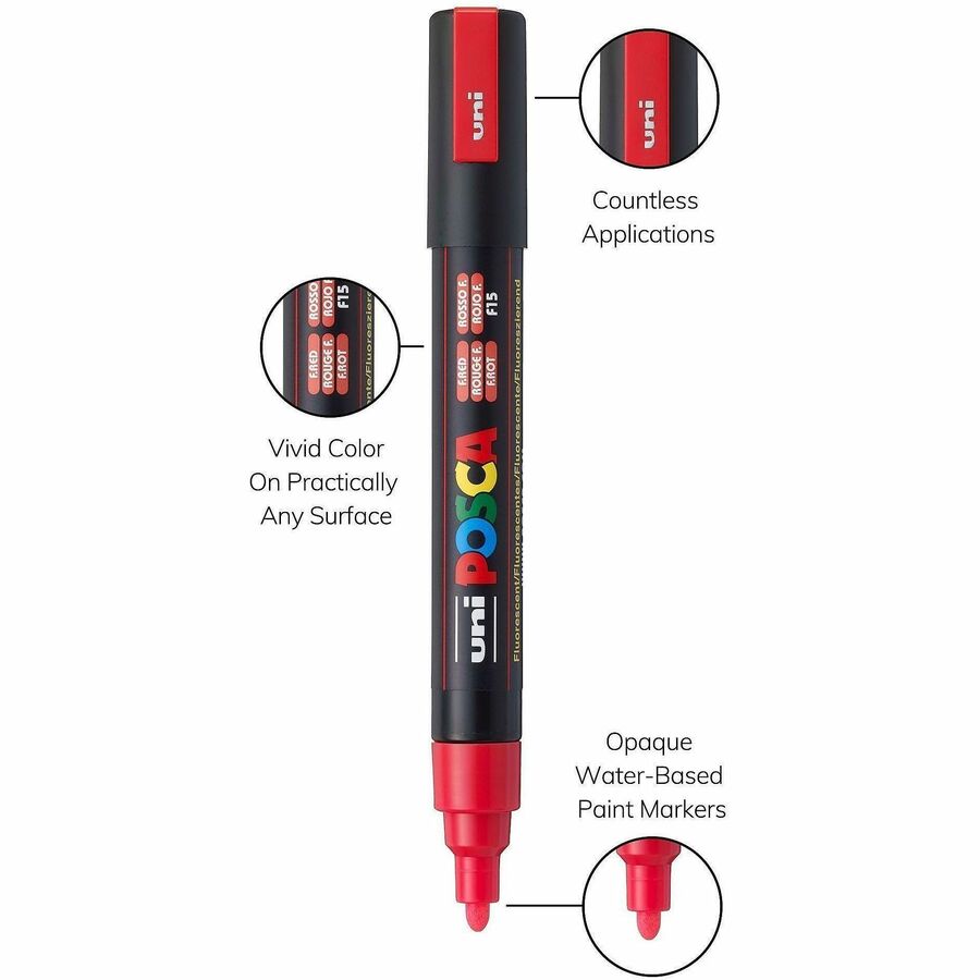 POSCA PC-5M WaterBased Paint Marker, Assorted Ink, Erasable, Washable, Water Based, Multipurpose, 4/Pack (UBC319392000)