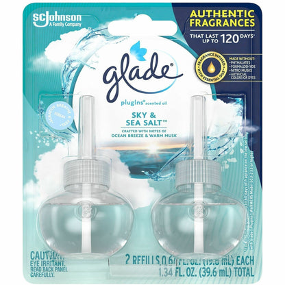 Glade PlugIns Refill, Oil, 550 Sq. ft., 0.6 fl oz, Sky & Sea Salt, 2/Pack, 6/Carton (SJN375770CT)