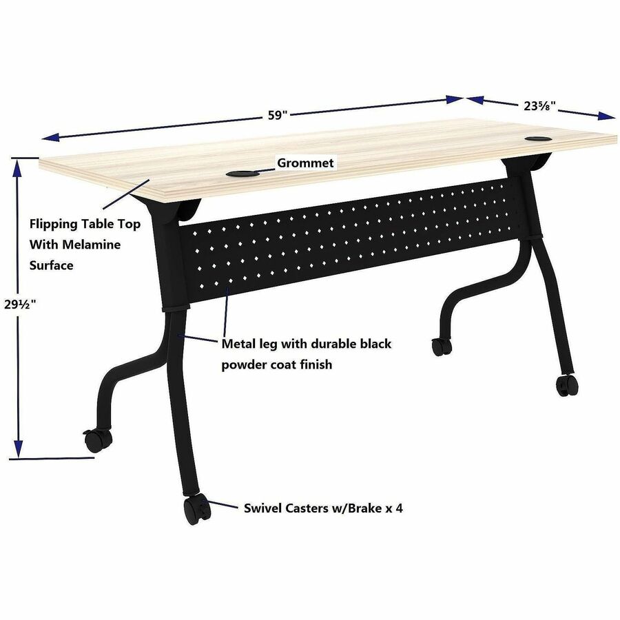 Lorell 60" x 23.6" Modern Elm/Black Flip-Up Training Table (LLR66376)