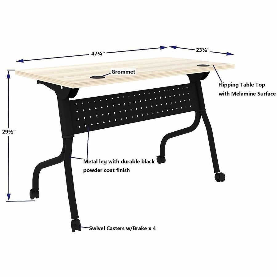 Lorell 48" x 23.6" Modern Elm/Black Flip-Up Training Table (LLR66377)