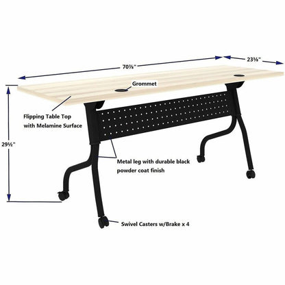 Lorell 72" x 23.6" Modern Elm/Black Flip-Up Training Table (LLR66375)