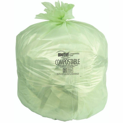 BioTuf Compostable Can Liners, 33 gal Capacity, 39" x 33" x 0.90 mil Thickness, 200/Box, Green (HERY6639TER01)