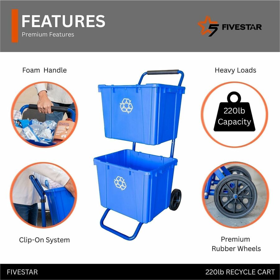 Five Star Products Recycling Cart for Bins, 400 lb Load Capacity, Steel, Blue  (FSP001)