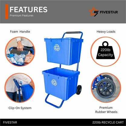 Five Star Products Recycling Cart for Bins, 400 lb Load Capacity, Steel, Blue  (FSP001)