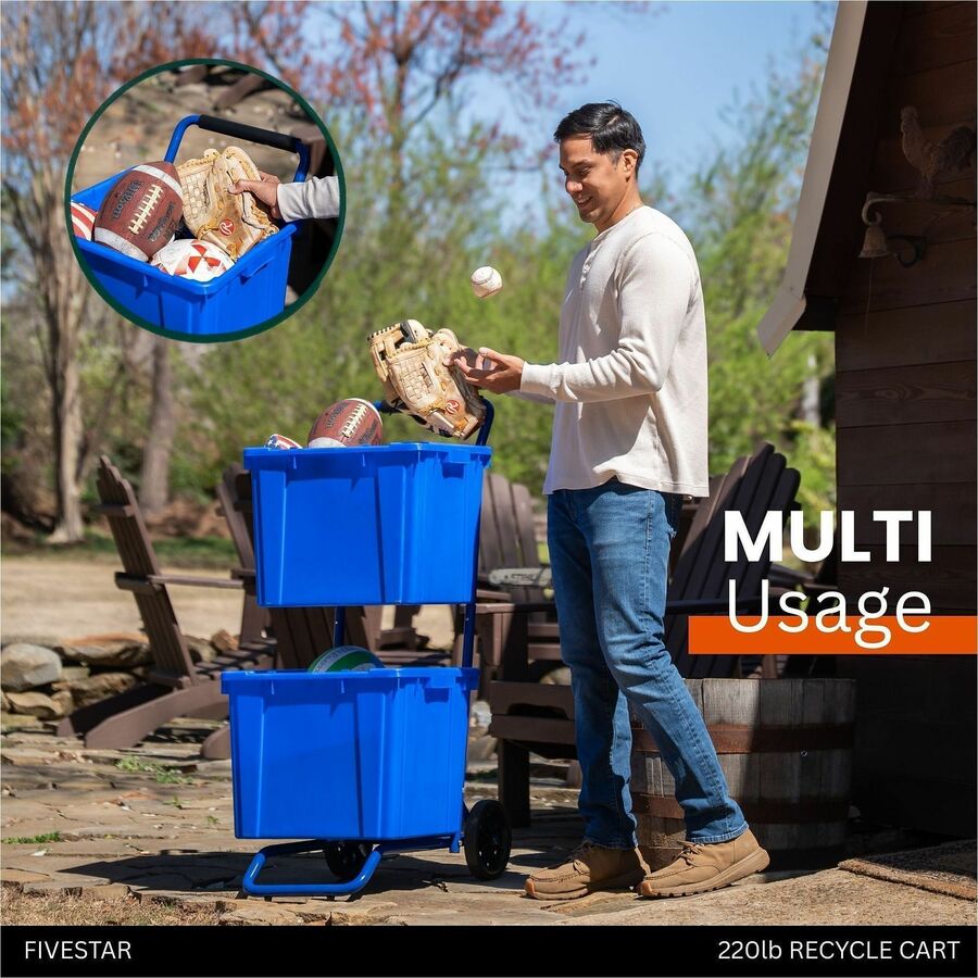 Five Star Products Recycling Cart for Bins, 400 lb Load Capacity, Steel, Blue  (FSP001)