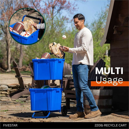 Five Star Products Recycling Cart for Bins, 400 lb Load Capacity, Steel, Blue  (FSP001)