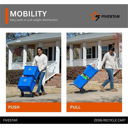 Five Star Products Recycling Cart for Bins, 400 lb Load Capacity, Steel, Blue  (FSP001)