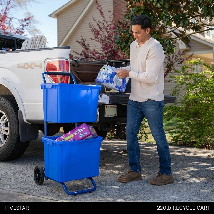 Five Star Products Recycling Cart for Bins, 400 lb Load Capacity, Steel, Blue  (FSP001)
