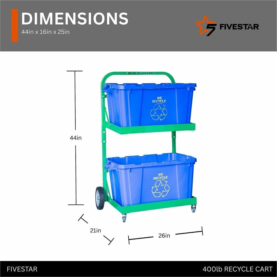 Five Star Products Recycling Cart for Bins, 220 lb Load Capacity, Aluminum, Green  (FSP002)