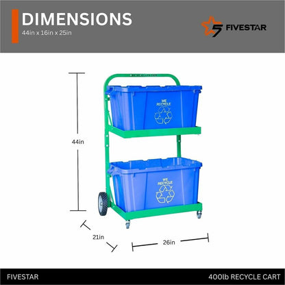 Five Star Products Recycling Cart for Bins, 220 lb Load Capacity, Aluminum, Green  (FSP002)
