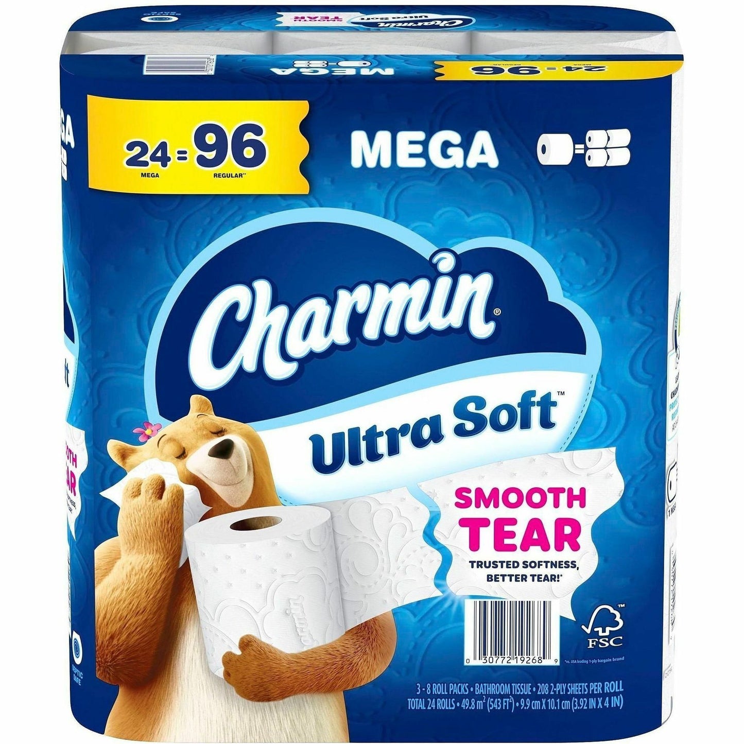Charmin Ultra Soft Mega Roll, 2 Ply, Mega, White, Paper, 24/Pack (PGC19268)
