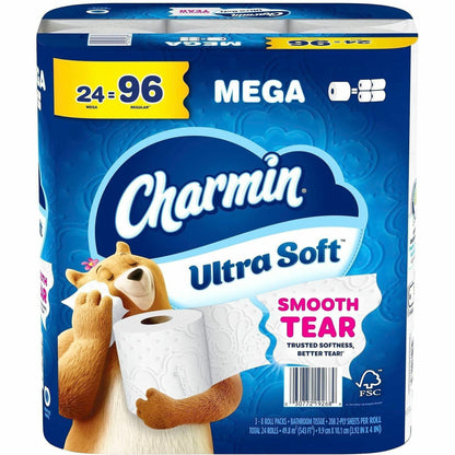 Charmin Ultra Soft Mega Roll, 2 Ply, Mega, White, Paper, 24/Pack (PGC19268)
