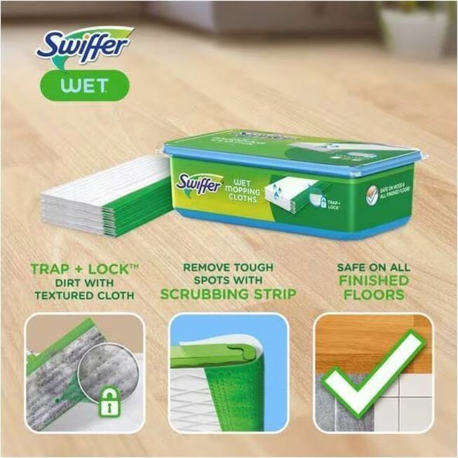 Swiffer Sweeper Wet Cloths, Residue-free, White, 24/Pack (PGC75588)