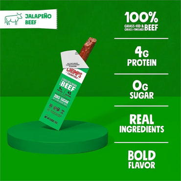 CHOMPS Chomplings Jalepeno Beef Jerky Sticks, 0.50 oz, 24/Pack (CHSLCJ24)