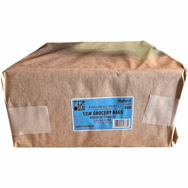 AJM #12 Extra Heavy-Duty Kraft Paper Grocery Bags, Natural Kraft, Grocery, Supplies, 500/Carton (AJMGBN112G5CEHE)