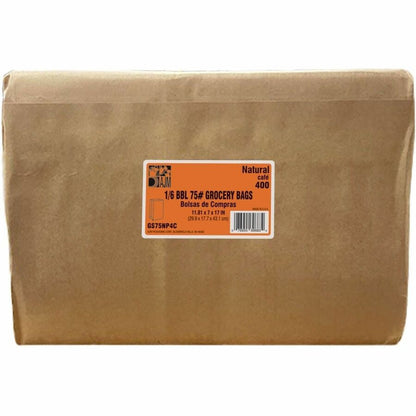 AJM 1/6 BBL #75 Kraft Paper Grocery Sacks, 6.72 gal Capacity, Natural Kraft, 400/Carton (AJMGS75NP4CES)