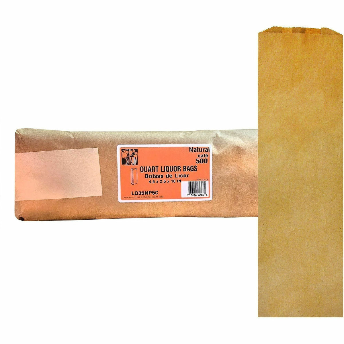 AJM Quart-Size Liquor Bags, Natural Kraft, Paper, Bottle, Supplies, Recycled, 500/Carton (AJMLQ35NP5CES)