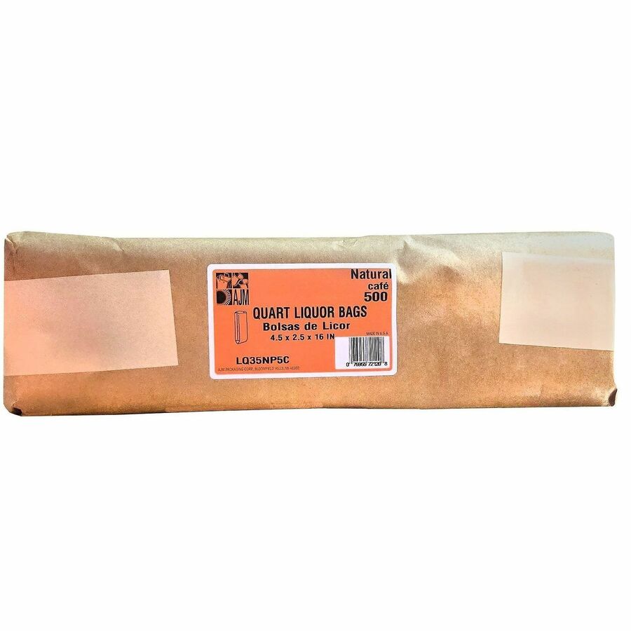 AJM Quart-Size Liquor Bags, Natural Kraft, Paper, Bottle, Supplies, Recycled, 500/Carton (AJMLQ35NP5CES)