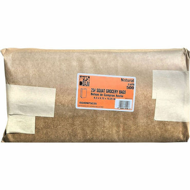 AJM #25 Squat Kraft Paper Grocery Bags, 6.10" x 8.25", Natural Kraft, Recycled, 500/Carton (AJMSQ40NP5C25ES)