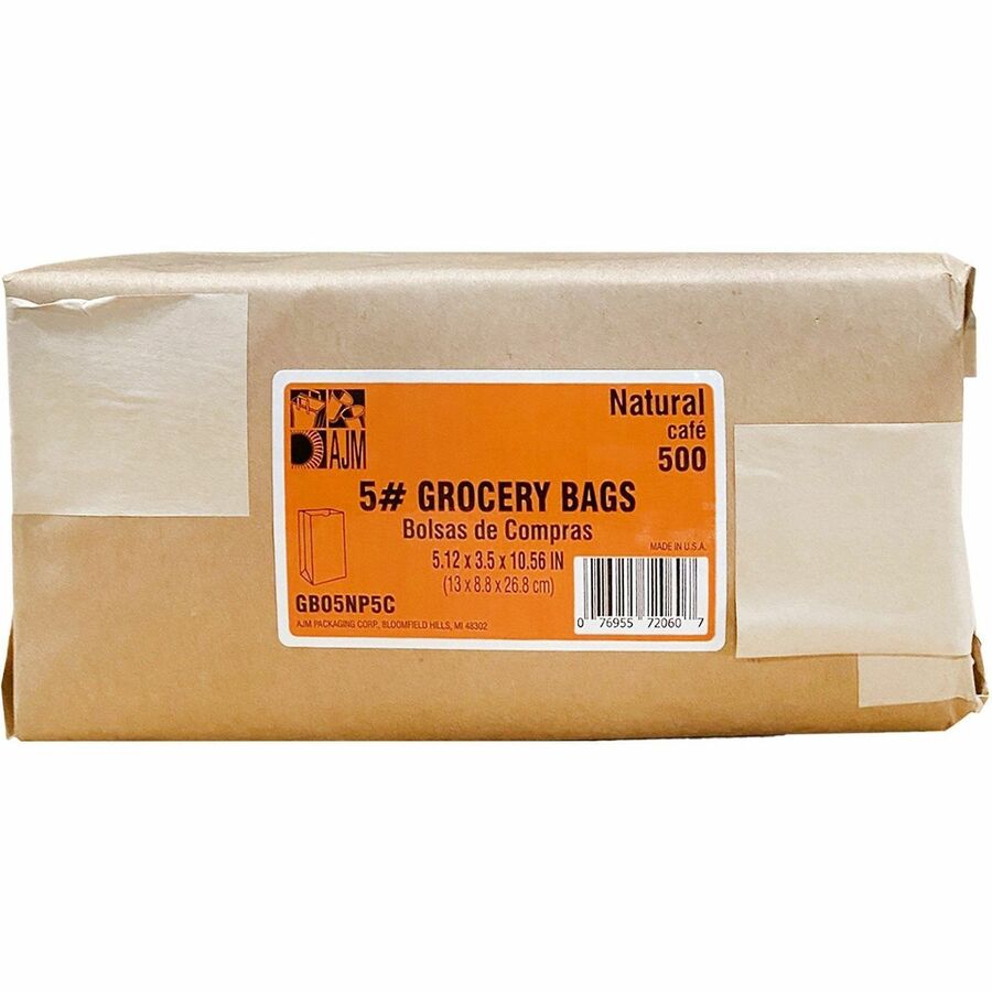 AJM #5 Squat Kraft Paper Grocery Bags, 500/Carton (AJMGB05NP5CES)