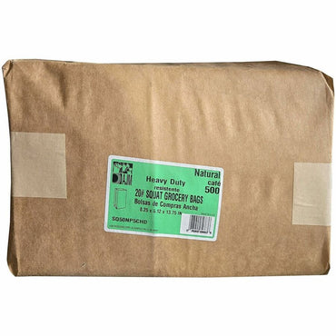 AJM #20 Squat Heavy-Duty Kraft Paper Grocery Bags, Natural Kraft, Grocery, Supplies, 500/Carton (AJMSQ50NP5CHDES)