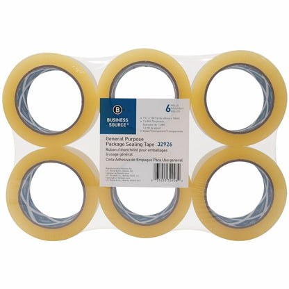 Business Source Heavy-duty Packaging/Sealing Tape, 110 yd Length x 1.87" Width x 1.6 mil Thickness, 3" Core, Clear, 6/Pack (BSN32926)