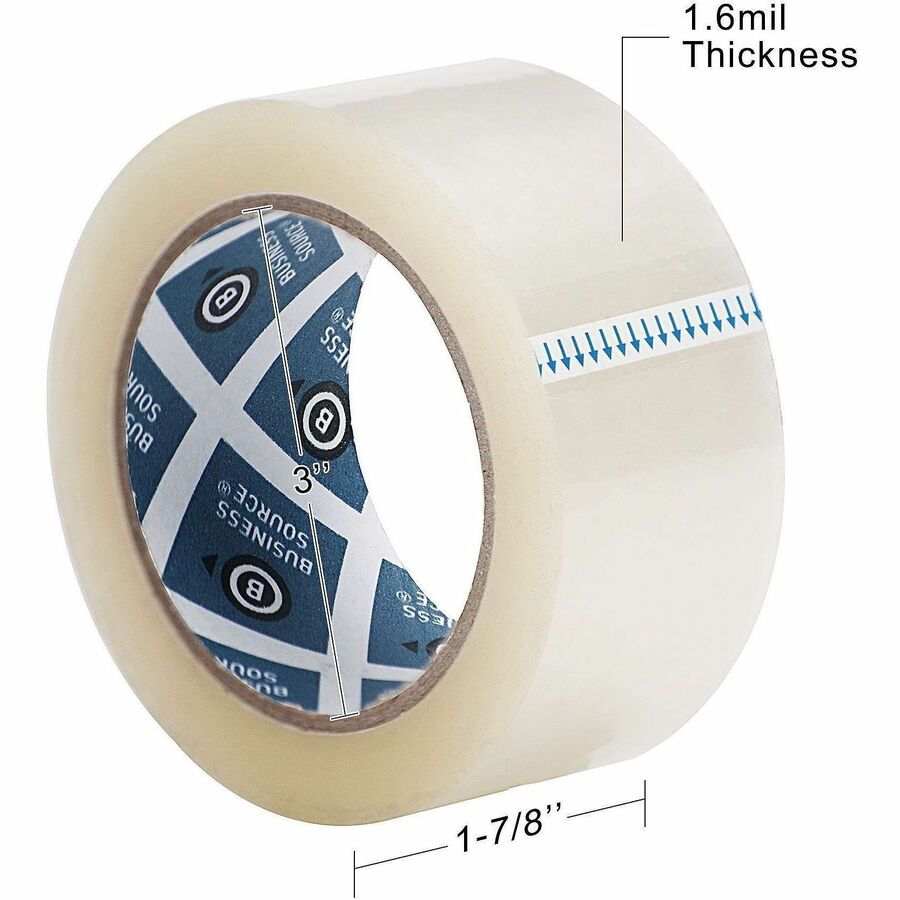 Business Source Heavy-duty Packaging/Sealing Tape, 110 yd Length x 1.87" Width x 1.6 mil Thickness, 3" Core, Clear, 6/Pack (BSN32926)
