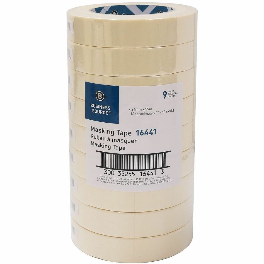 Business Source Utility-purpose Masking Tape, 60 yd Length x 1" Width, 3" Core, Tan (BSN16441)