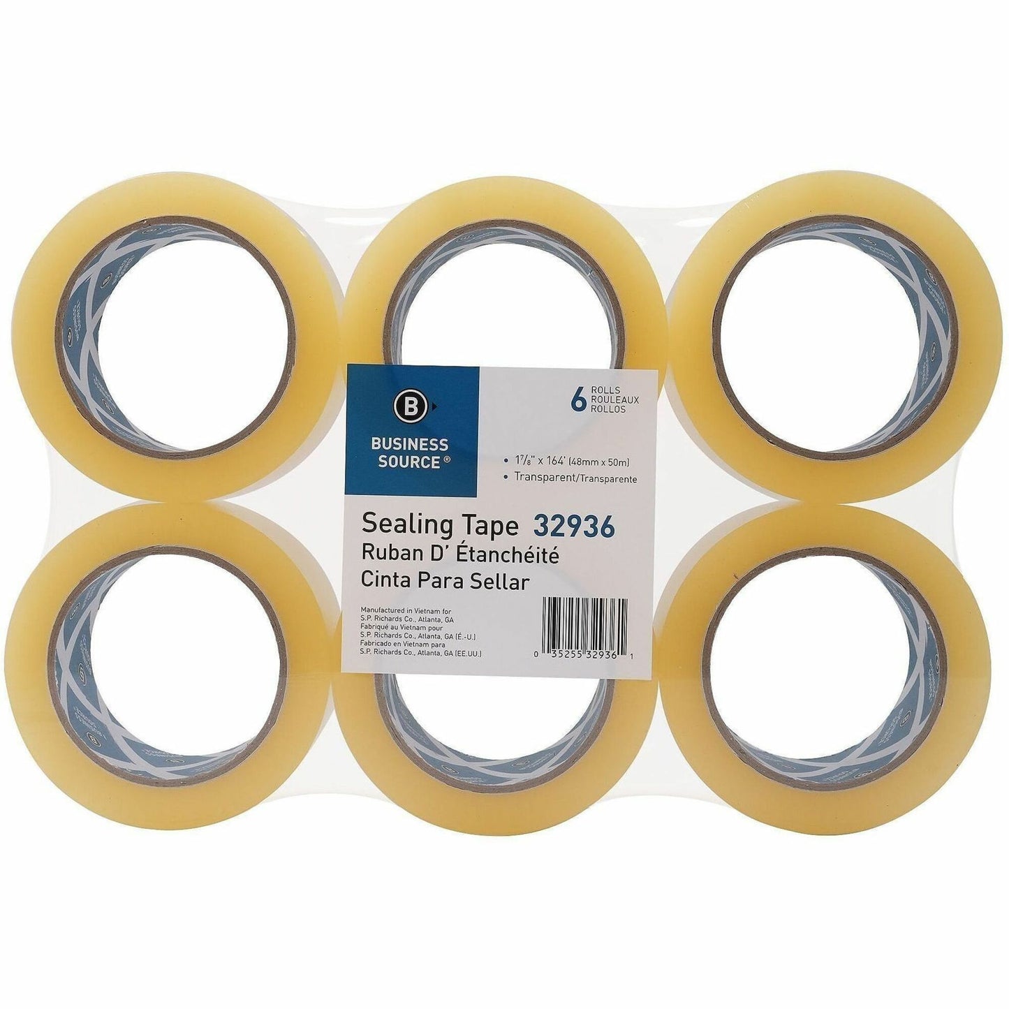 Business Source Heavy-duty Packaging Tape, 54.67 yd Length x 1.88" Width x 3.5 mil Thickness, 3" Core, Clear, 6/Pack (BSN32936)