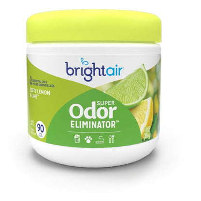 Bright Air Super Odor Eliminator Air Freshener, Gel, 14 fl oz, Zesty Lemon & Lime, 90 Day, 6/Carton (BRI901292CT)