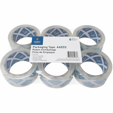 Business Source Crystal Clear Packaging Tape, 55 yd Length x 2" Width x 2.5 mil Thickness, 3" Core, Clear, 6/Pack (BSN64033)