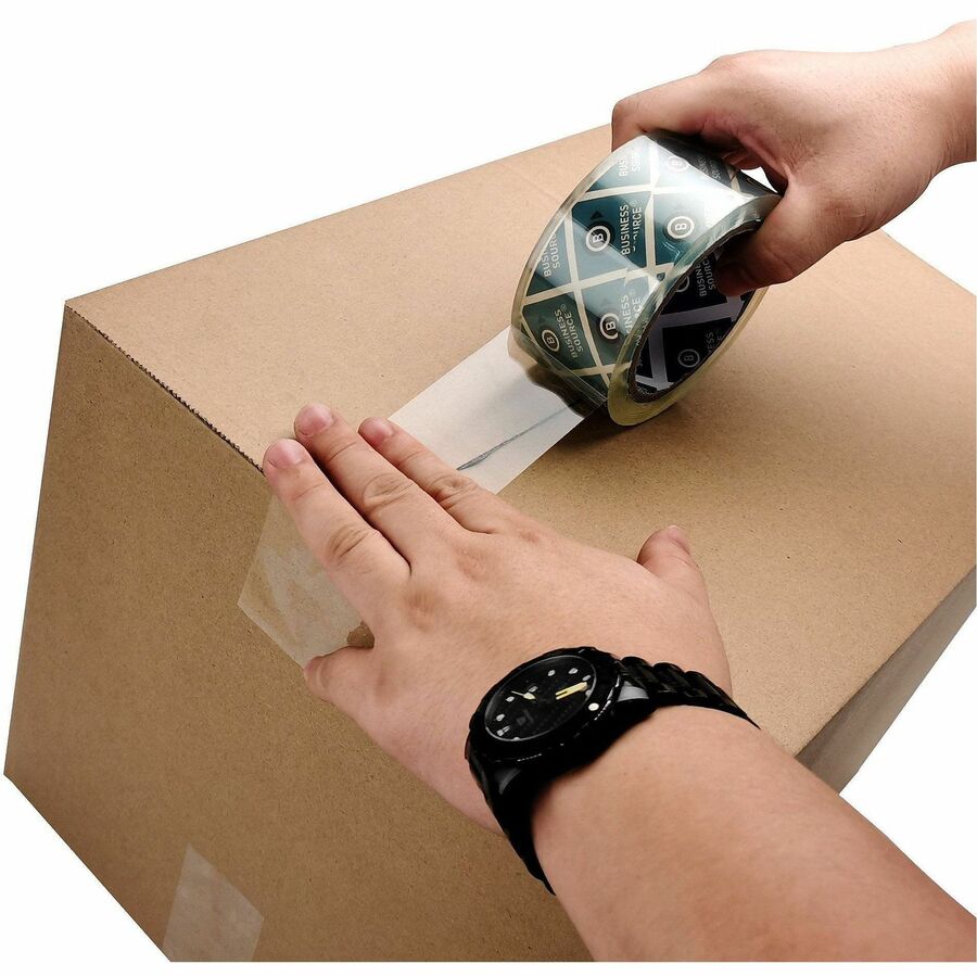 Business Source Crystal Clear Packaging Tape, 55 yd Length x 2" Width x 2.5 mil Thickness, 3" Core, Clear, 6/Pack (BSN64033)