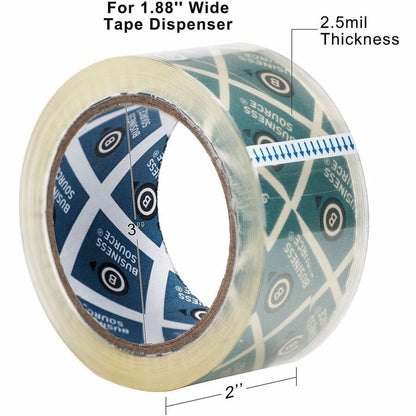 Business Source Crystal Clear Packaging Tape, 55 yd Length x 2" Width x 2.5 mil Thickness, 3" Core, Clear, 6/Pack (BSN64033)