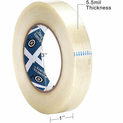 Business Source Filament Tape, 60 yd Length x 1" Width, 3" Core, White, Film (Fiberglass Reinforced) Backing, 1 Roll (BSN64025)