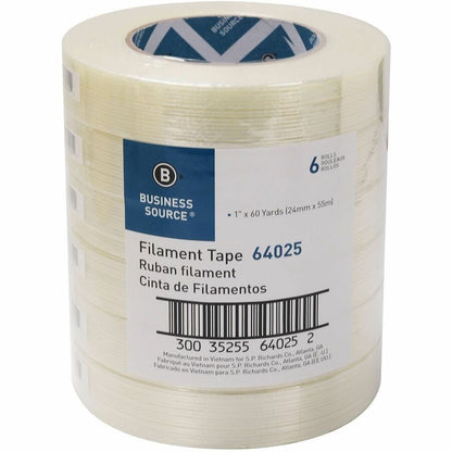 Business Source Filament Tape, 60 yd Length x 1" Width, 3" Core, White, Film (Fiberglass Reinforced) Backing, 1 Roll (BSN64025)