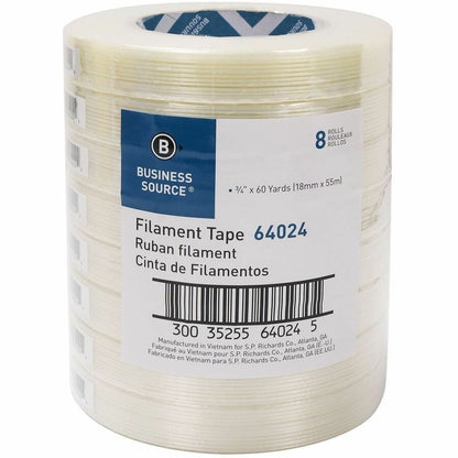 Business Source Filament Tape, 60 yd Length x 0.75" Width, 3" Core, White, Film (Fiberglass Reinforced) Backing, 1 Roll (BSN64024)