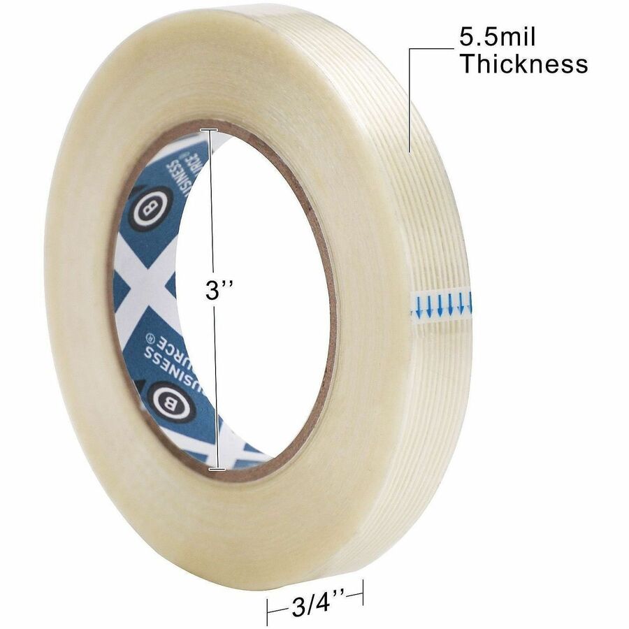 Business Source Filament Tape, 60 yd Length x 0.75" Width, 3" Core, White, Film (Fiberglass Reinforced) Backing, 1 Roll (BSN64024)