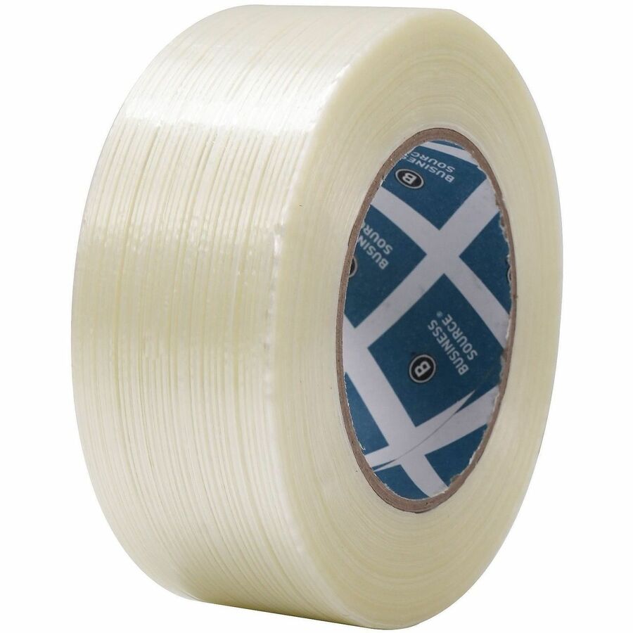 Business Source Filament Tape, 60 yd Length x 2" Width, 3" Core, White, Film (Fiberglass Reinforced) Backing, 1 Roll (BSN64026)
