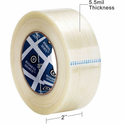 Business Source Filament Tape, 60 yd Length x 2" Width, 3" Core, White, Film (Fiberglass Reinforced) Backing, 1 Roll (BSN64026)
