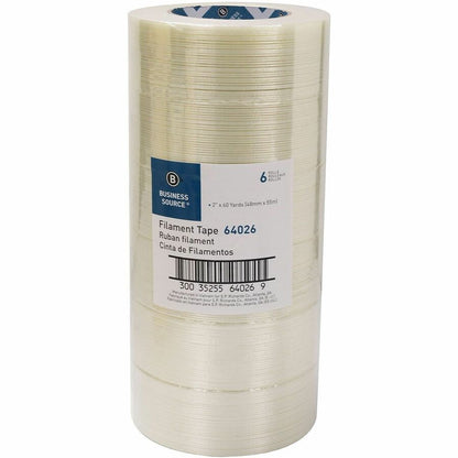 Business Source Filament Tape, 60 yd Length x 2" Width, 3" Core, White, Film (Fiberglass Reinforced) Backing, 1 Roll (BSN64026)