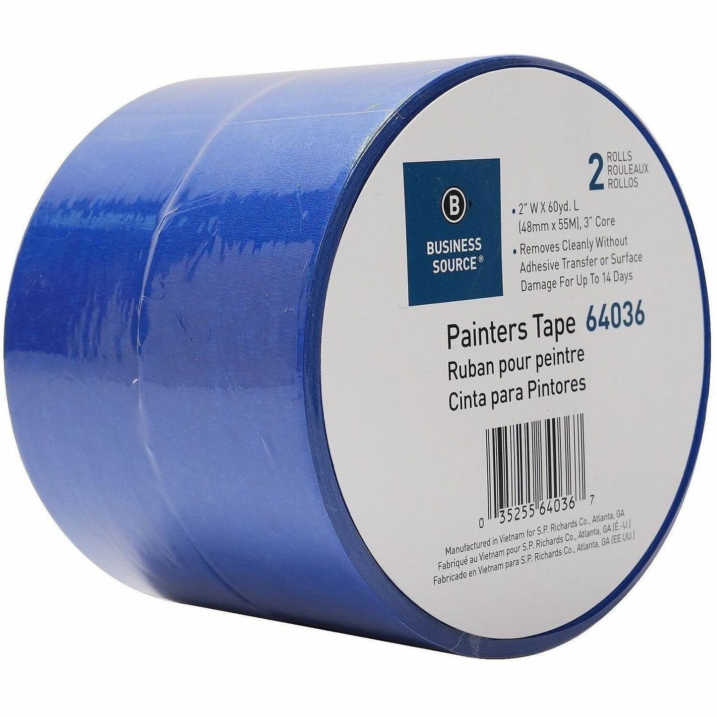 Business Source Multisurface Painter's Tape, 60 yd Length x 2" Width x 5.5 mil Thickness, Blue, 2/Pack (BSN64036)