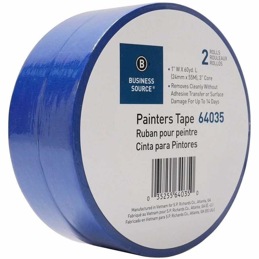 Business Source Multisurface Painter's Tape, 60 yd Length x 1" Width x 5.5 mil Thickness, Blue, 2/Pack (BSN64035)